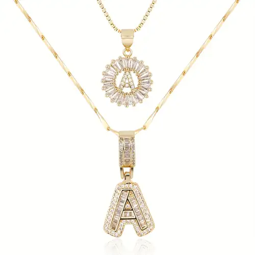 Pavé Initial Letter Necklace Set | White Gold