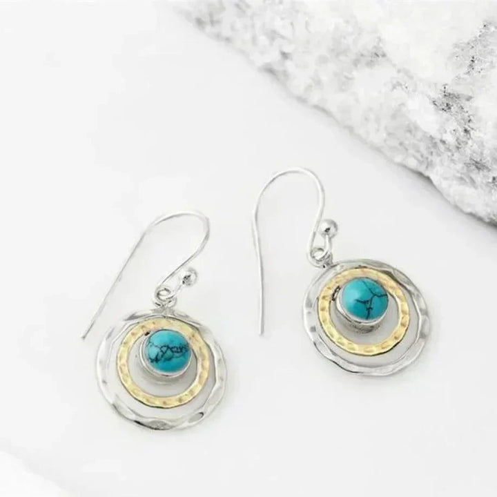 Boho Saturn Earrings in Turquoise and Gold