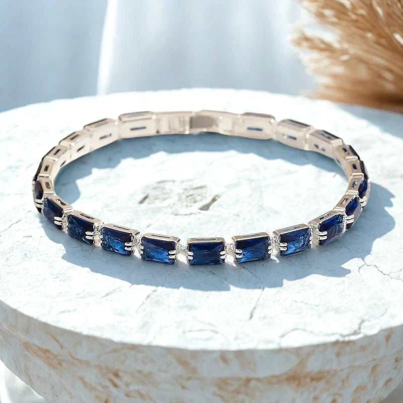 Modern Intertwined Sapphire and Silver Bracelet