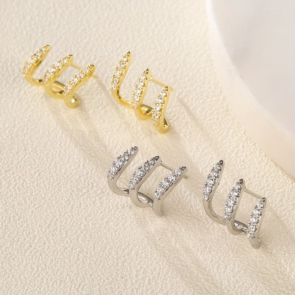 Elegant Earrings with Rhinestones and Three-Prong Setting - Haller