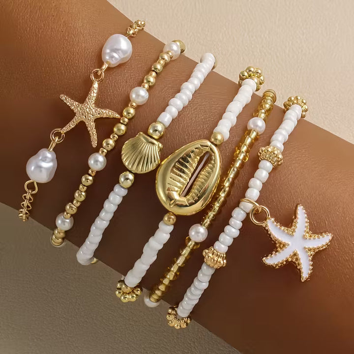 Küsten Gold & Pearl Bracelet Set of 6