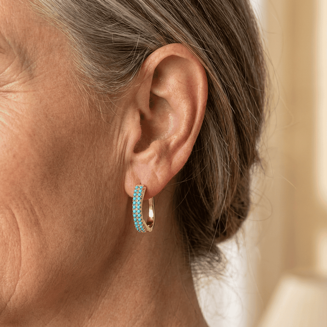 Classic Gold Huggie Hoops with Turquoise Pavé
