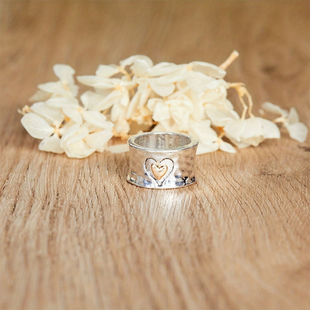 Retro Bicolor Silver Heart Ring