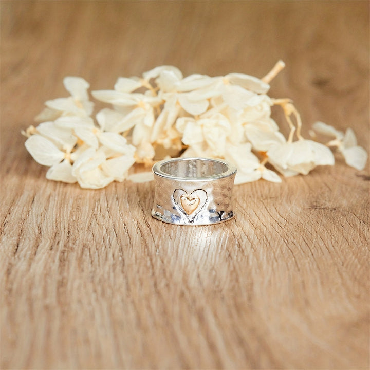Retro Bicolor Silver Heart Ring