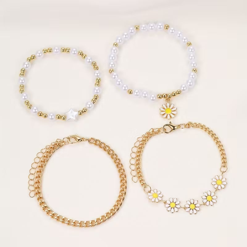 Daisy Pearl Stackable Bracelet Set of 4