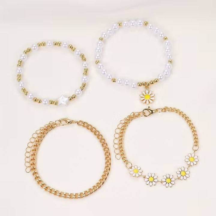 Daisy Pearl Stackable Bracelet Set of 4