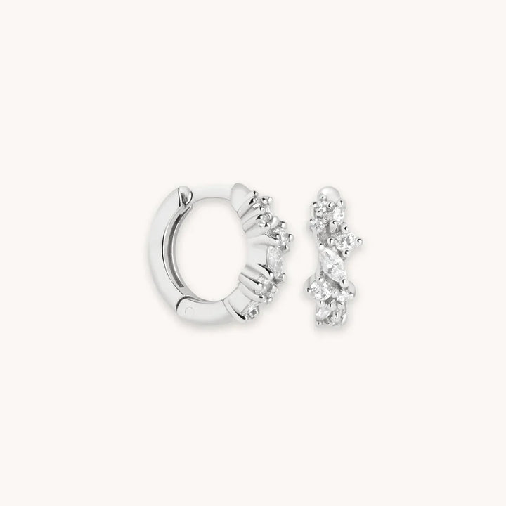 Crystal Cluster Huggies | White Gold