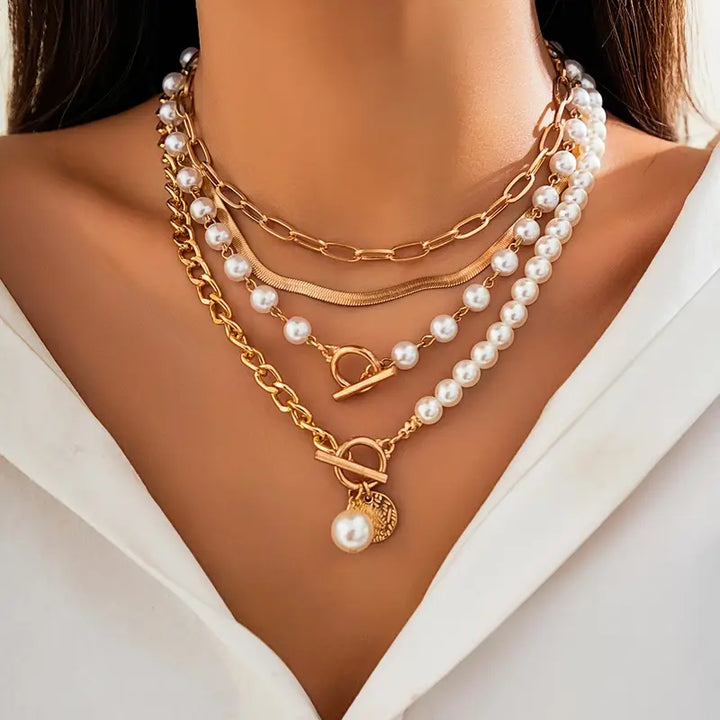 Modern multi-layer pearl necklace set