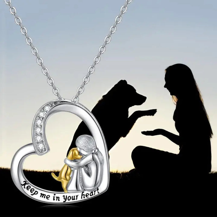 925 Sterling Silver Necklace - Heart & Dog Design with Cubic Zirconia