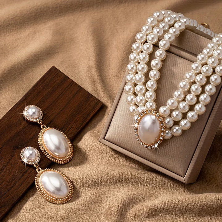 Classic pearl strand jewelry set