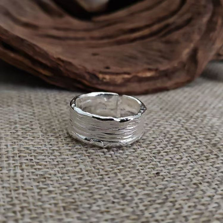 Hammered Two-Tone Band Ring - Silver-Tone and Gold-Tone Textured Design