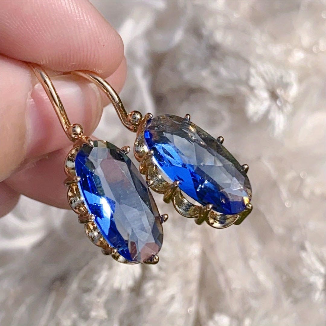 Gold Blue Flower Earrings