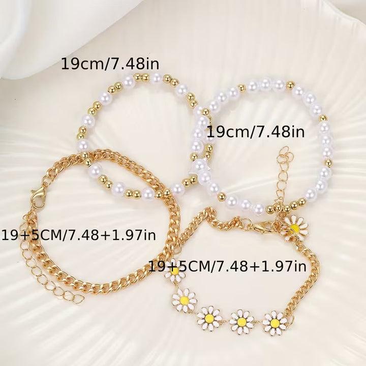 Daisy Pearl Stackable Bracelet Set of 4