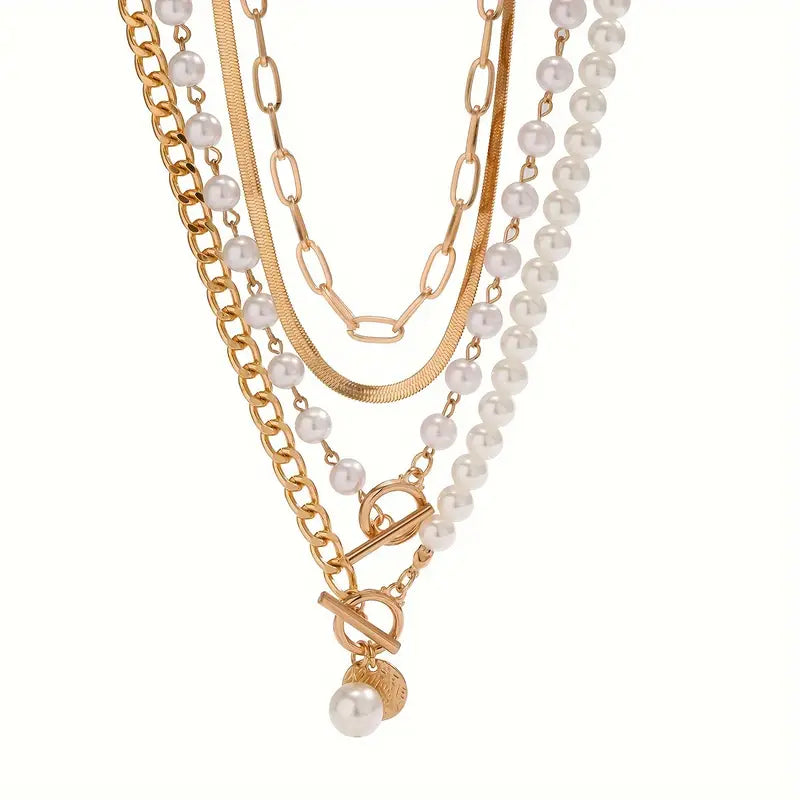 Modern multi-layer pearl necklace set