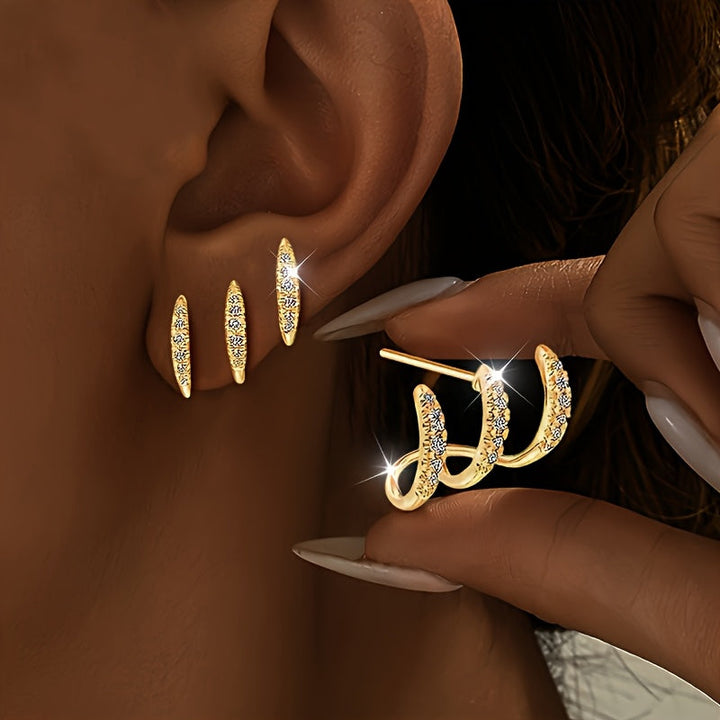Elegant Earrings with Rhinestones and Three-Prong Setting - Haller