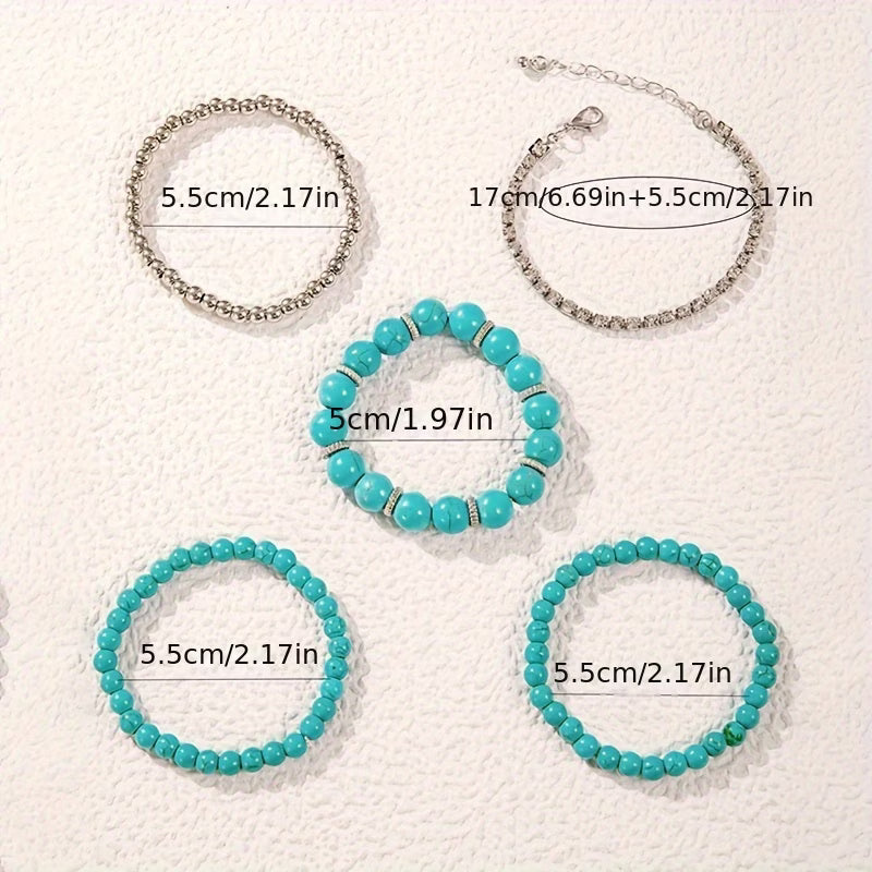 Set of 5 Large Turquoise Bead Bracelets