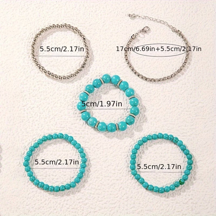 Set of 5 Large Turquoise Bead Bracelets