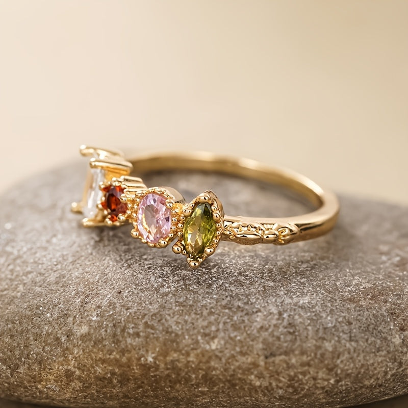Retro multicolored gemstone ring