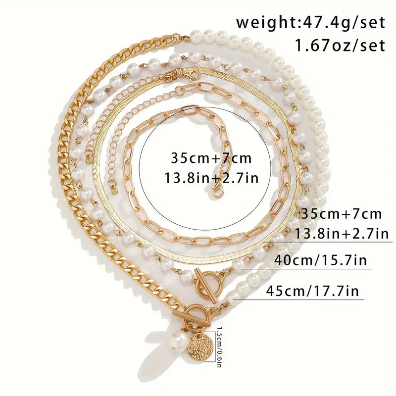 Modern multi-layer pearl necklace set