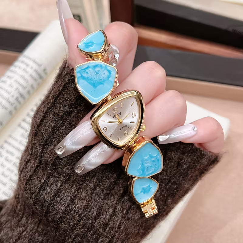 Gold Pearl-Stone Wristwatch
