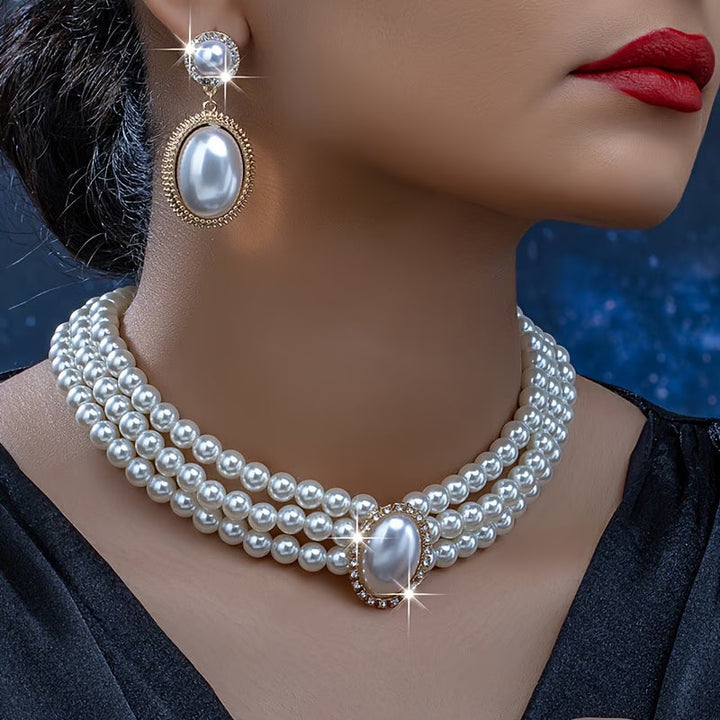 Classic pearl strand jewelry set