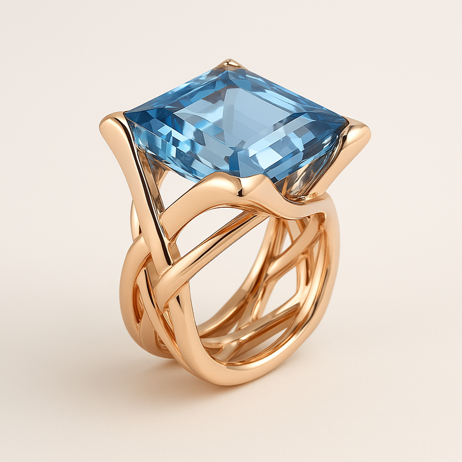 Vintage rose gold ring with blue zirconia