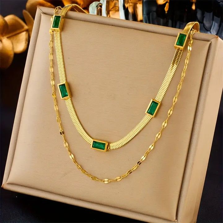 Sorella Two-Layer Retro Gold Necklace with Gemstone