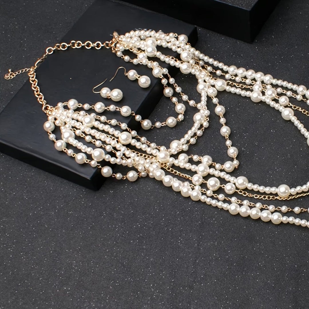 Boho layered pearl statement set