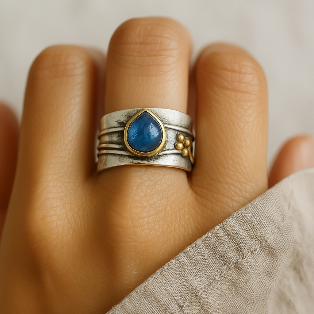 Vintage silver ring with blue sapphire