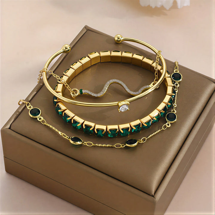 Layered Emerald Bracelet Set
