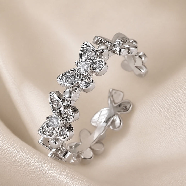 White Gold Butterfly Rhinestone Ring