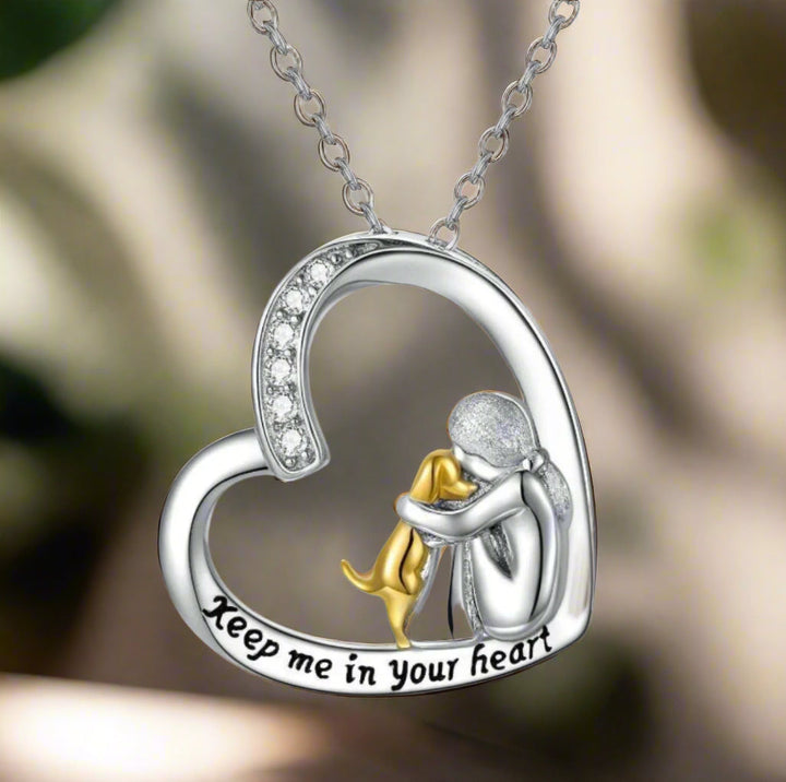 925 Sterling Silver Necklace - Heart & Dog Design with Cubic Zirconia