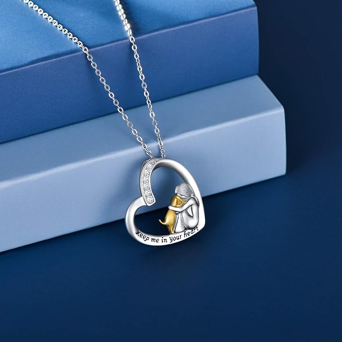 925 Sterling Silver Necklace - Heart & Dog Design with Cubic Zirconia