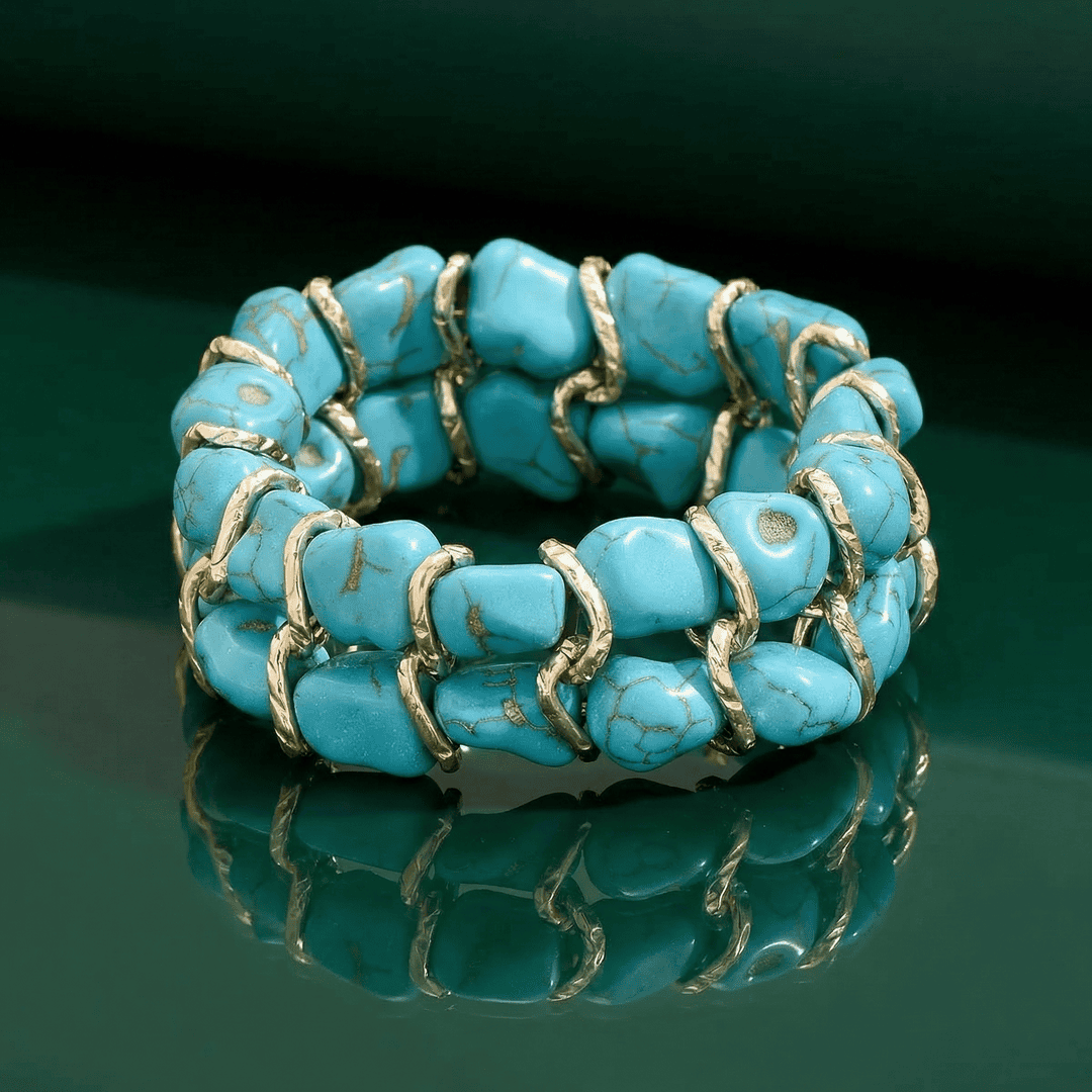 Braided gold bracelet with turquoise stone