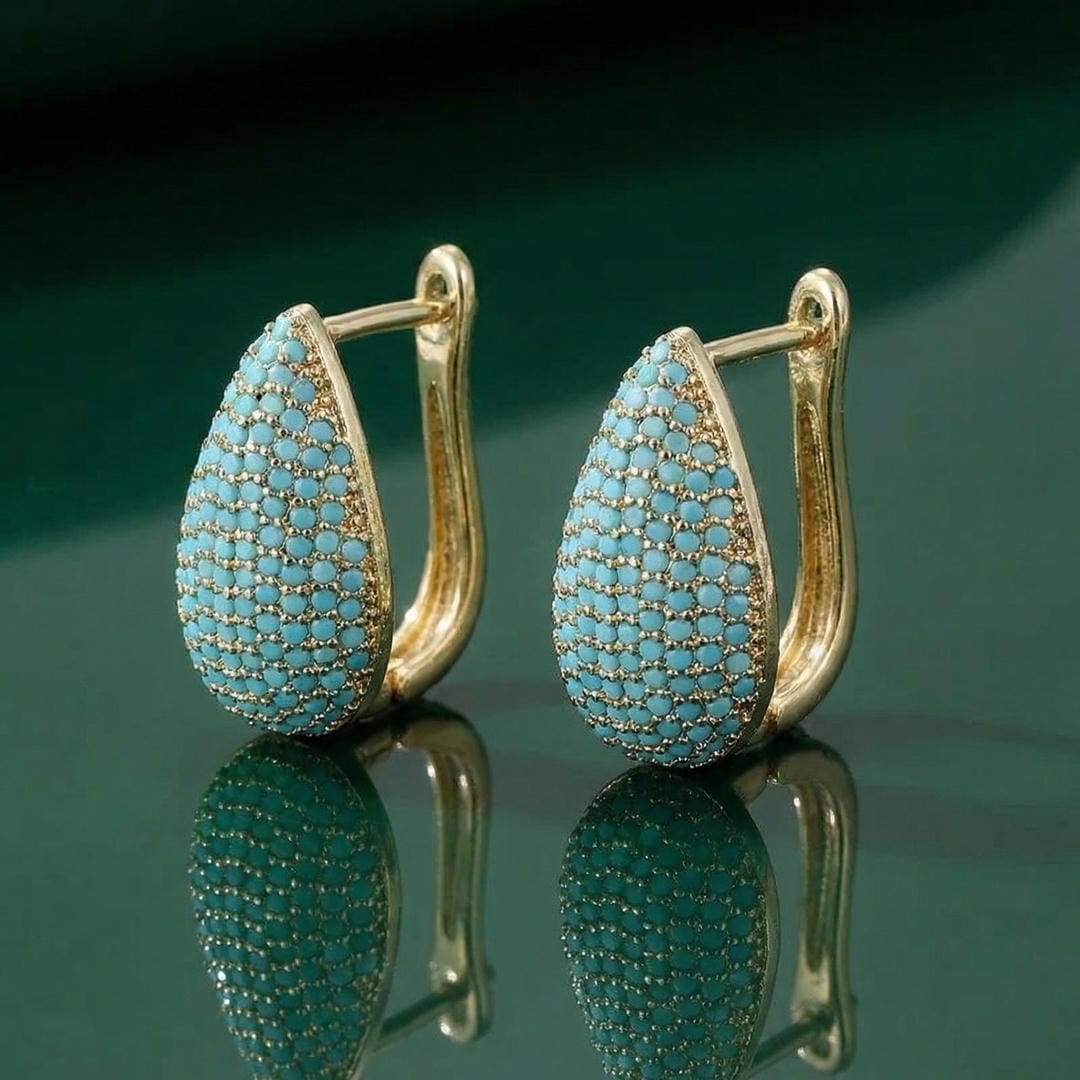 Turquoise Pavé Drop Hoop Earrings