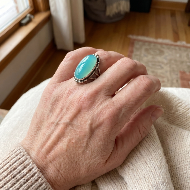 Vintage sterling silver statement ring with turquoise