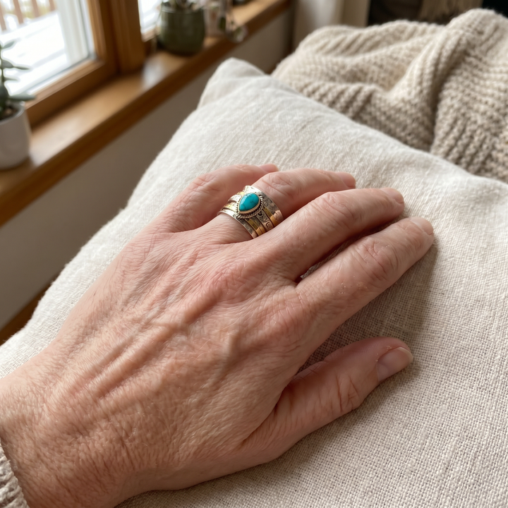 Antique gold and silver ring with inset turquoise