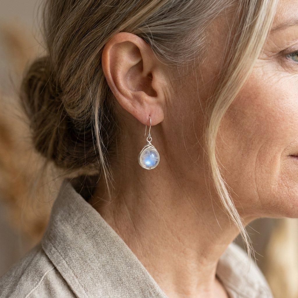 Round Moonstone Drop Earrings