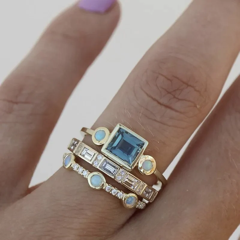 Ocean - Vintage Ring Set with Blue Crystal