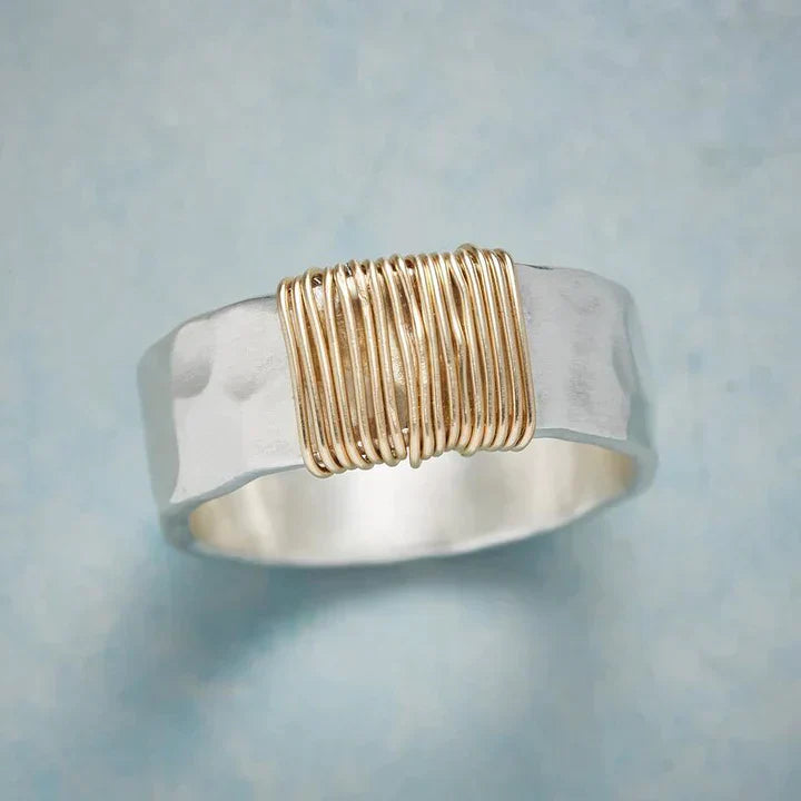 Vintage silver ring with gold threads