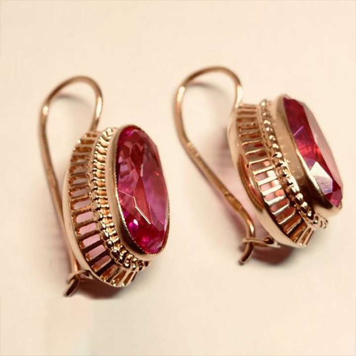 Vintage pink crystal rose earrings