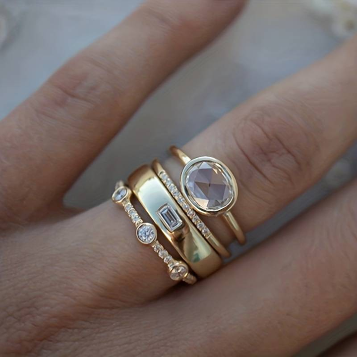 Lily - Vintage Ring Set with Gold & Cubic Zirconia