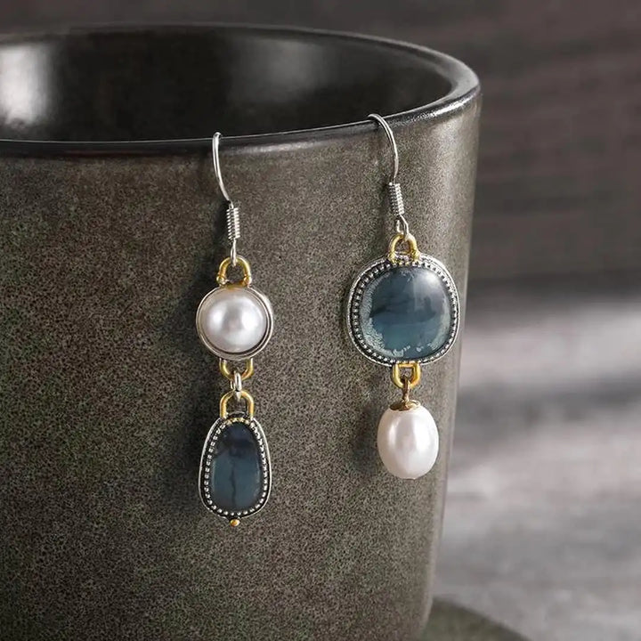 Vintage blue stone bead earrings