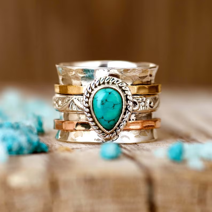 Antique gold and silver ring with inset turquoise