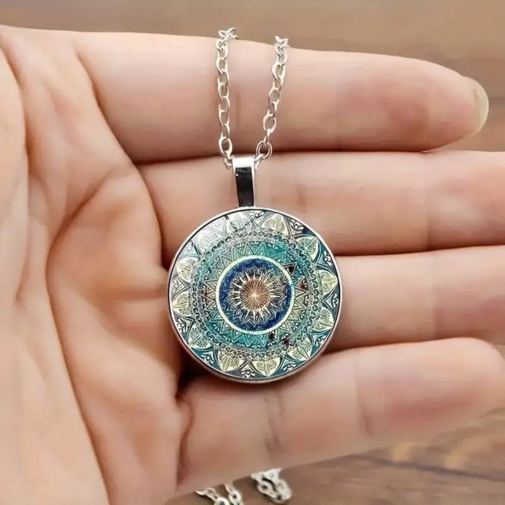 Vintage necklace with round blue mandala