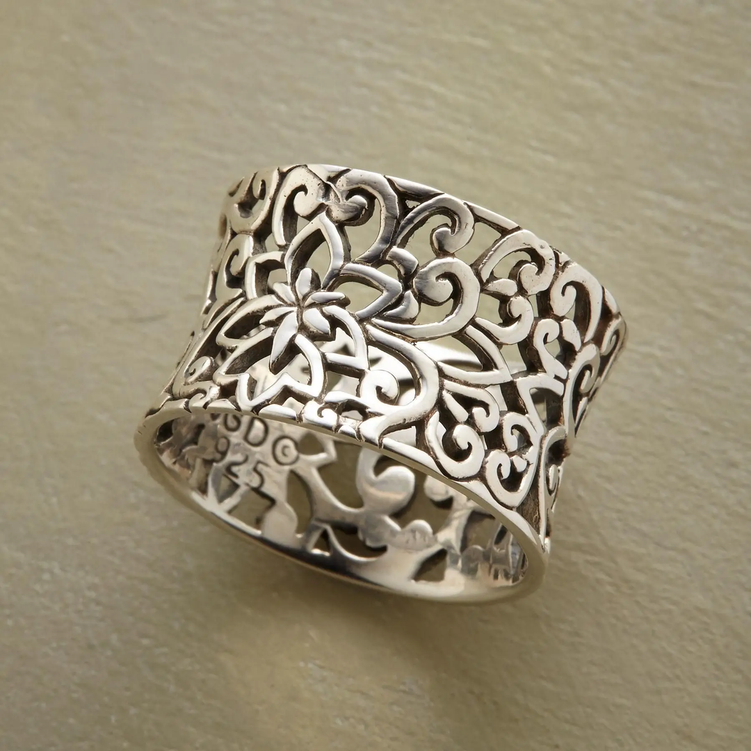 Oxidized Filigree Scroll Cuff Ring in Silver-Tone