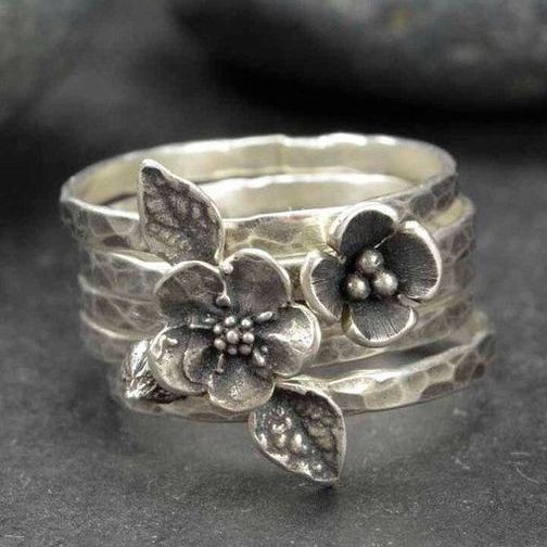 Vintage silver ring multi-row blossom
