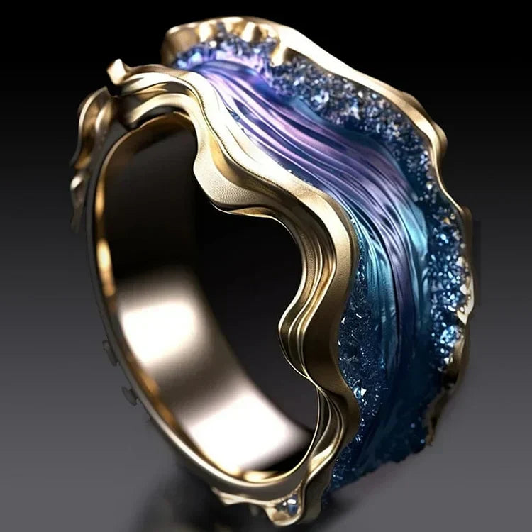Vintage Gold Ring Ocean