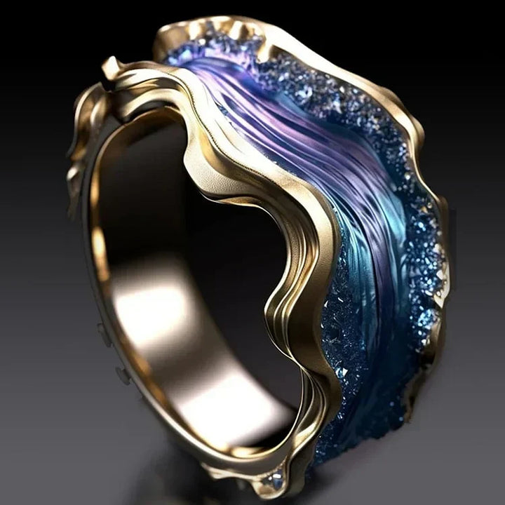 Vintage Gold Ring Ocean