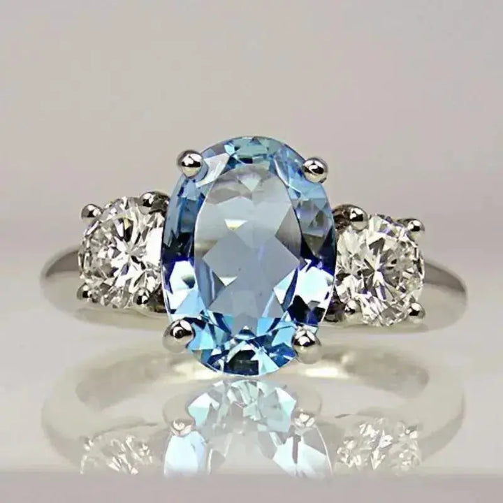 Sterling silver ring with blue diamond crystal
